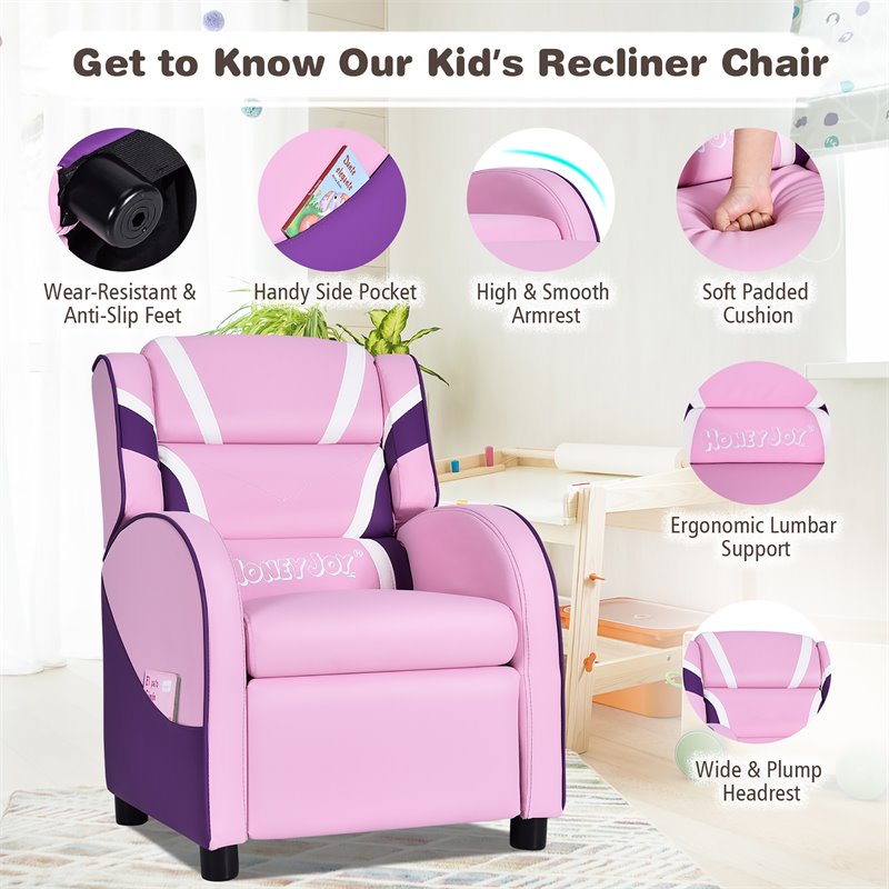 HONEY JOY Pink PU Leather Gaming Recliner Chair Single Massage