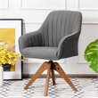 Costway Contemporary Fabric Swivel Accent Chair with Beech Wood Legs in Gray