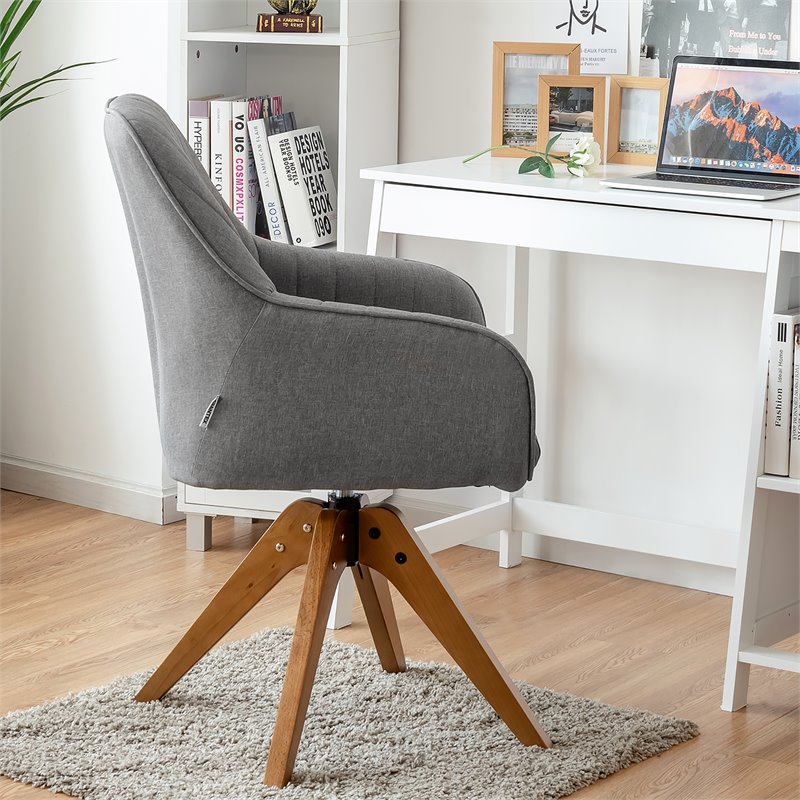 Costway Contemporary Fabric Swivel Accent Chair with Beech Wood Legs in Gray