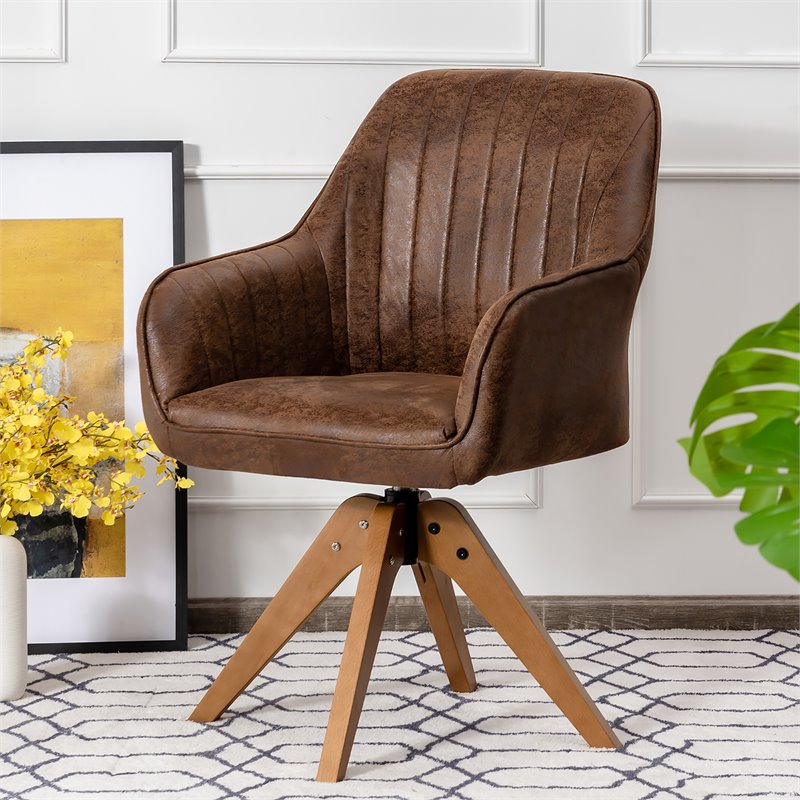 Costway Contemporary Hot-stamping Cloth Swivel Accent Chair in Brown