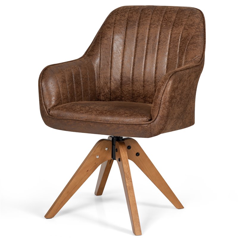 Costway Contemporary Hot-stamping Cloth Swivel Accent Chair in Brown