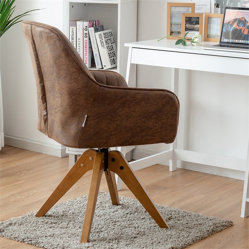 Costway Contemporary Hot-stamping Cloth Swivel Accent Chair in Brown