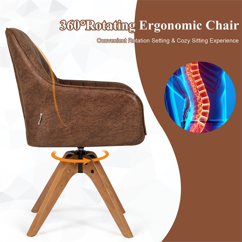 Costway Contemporary Hot-stamping Cloth Swivel Accent Chair in Brown