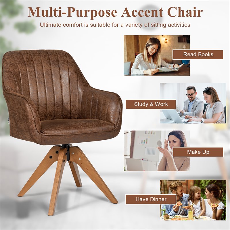 Costway Contemporary Hot-stamping Cloth Swivel Accent Chair in Brown