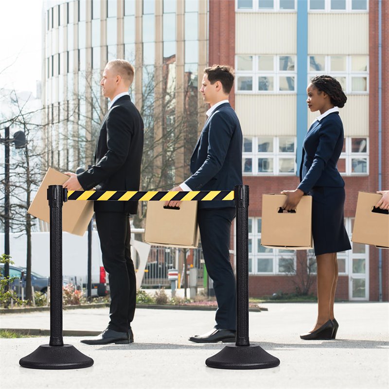 Costway 2-piece Retractable Belt Stanchion Post Crowd Control Barriers in Yellow