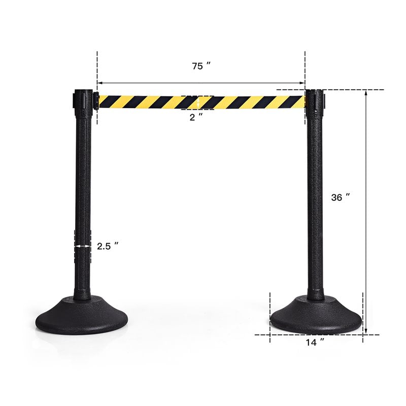 Costway 2-piece Retractable Belt Stanchion Post Crowd Control Barriers in Yellow