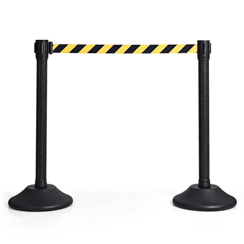 Costway 2-piece Retractable Belt Stanchion Post Crowd Control Barriers in Yellow