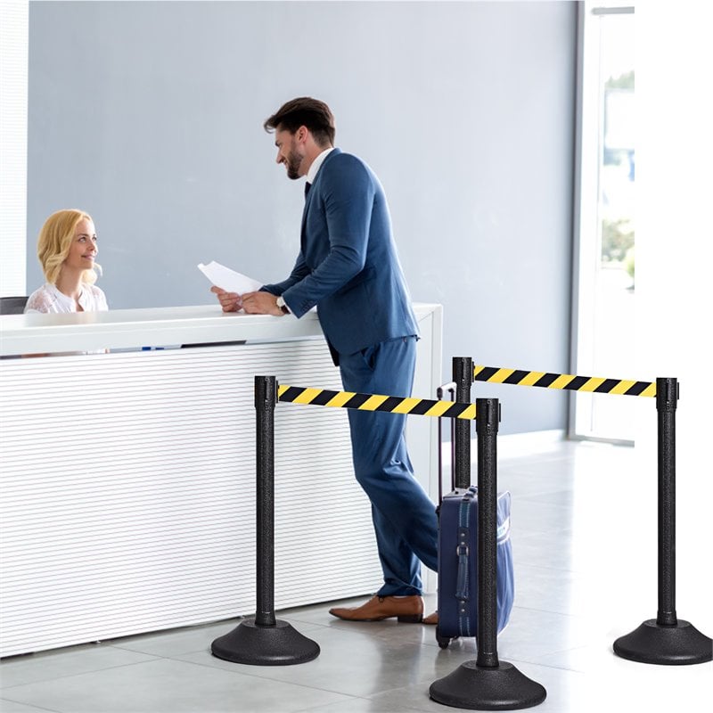 Costway 2-piece Retractable Belt Stanchion Post Crowd Control Barriers in Yellow