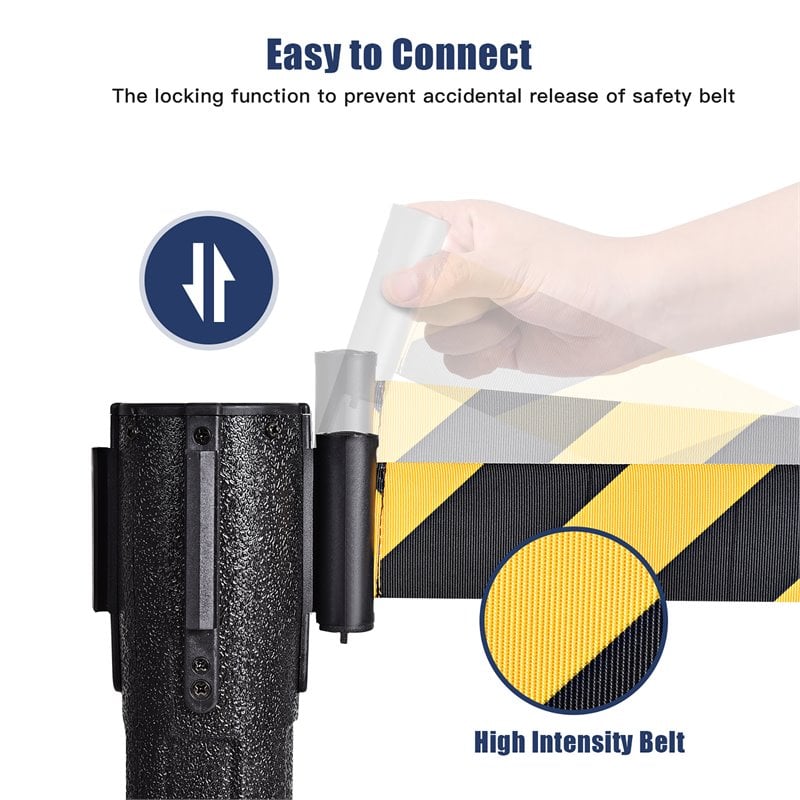 Costway 2-piece Retractable Belt Stanchion Post Crowd Control Barriers in Yellow