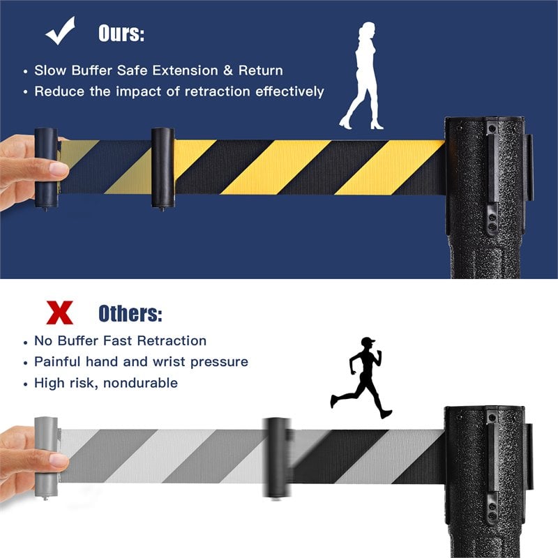 Costway 2-piece Retractable Belt Stanchion Post Crowd Control Barriers in Yellow