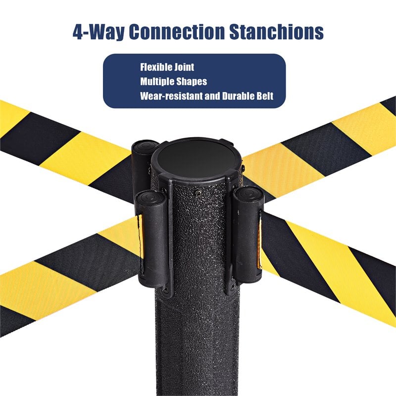 Costway 2-piece Retractable Belt Stanchion Post Crowd Control Barriers in Yellow