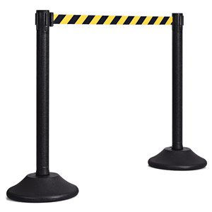 costway 2-piece retractable belt stanchion post crowd control barriers in yellow