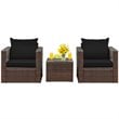 Costway 3-piece Contemporary Rattan Patio Furniture Set with Cushions in Black