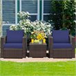 Costway 3-piece Contemporary Rattan Patio Furniture Set with Cushions in Navy