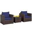 Costway 3-piece Contemporary Rattan Patio Furniture Set with Cushions in Navy