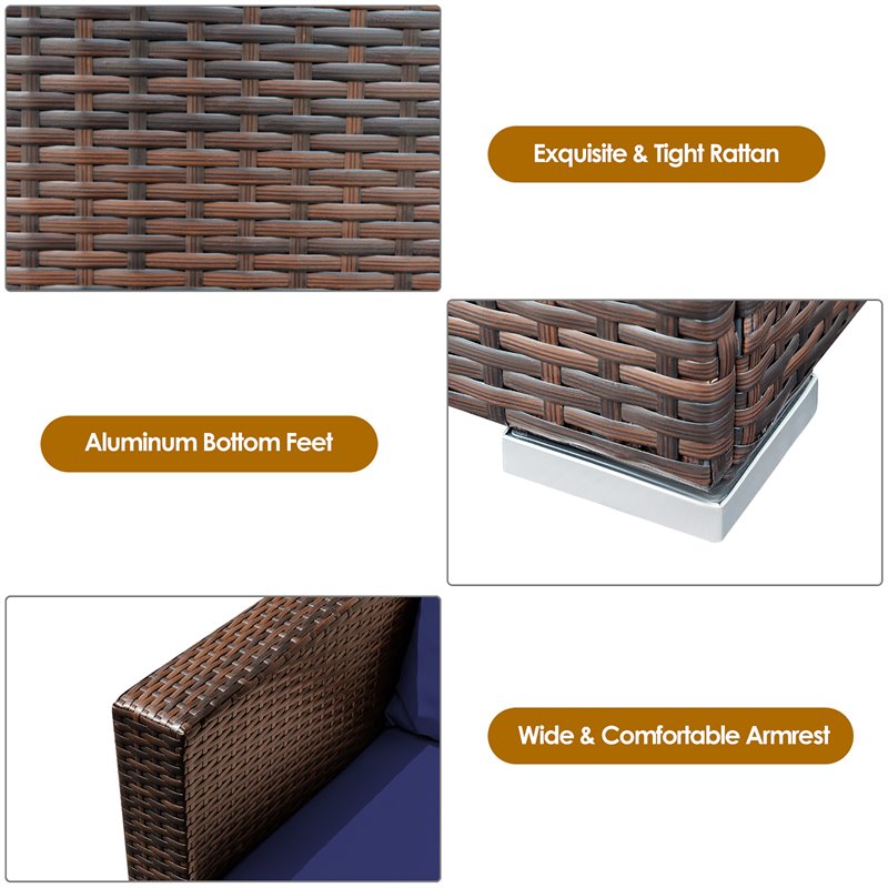 Costway 3-piece Contemporary Rattan Patio Furniture Set with Cushions in Navy