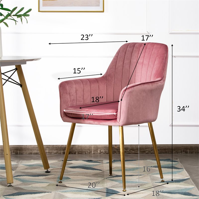 Costway Velvet Mid-Back Leisure Armchair with Gold Leg in Pink (Set of 2)