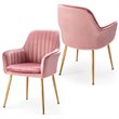 Costway Velvet Mid-Back Leisure Armchair with Gold Leg in Pink (Set of 2)