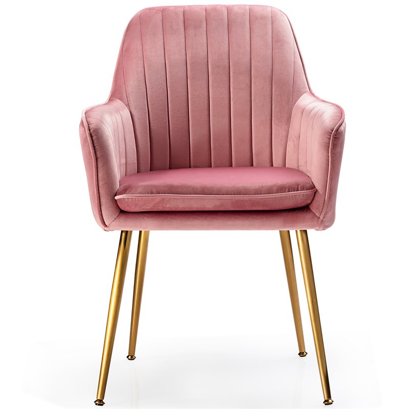 Costway Velvet Mid-Back Leisure Armchair with Gold Leg in Pink (Set of 2)