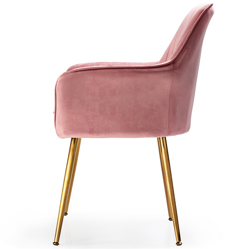 Costway Velvet Mid-Back Leisure Armchair with Gold Leg in Pink (Set of 2)