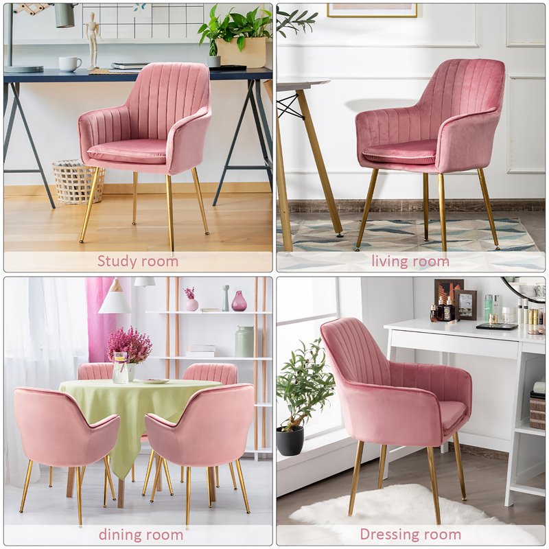 Costway Velvet Mid-Back Leisure Armchair with Gold Leg in Pink (Set of 2)