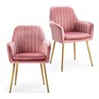 Costway Velvet Mid-Back Leisure Armchair with Gold Leg in Pink (Set of 2)