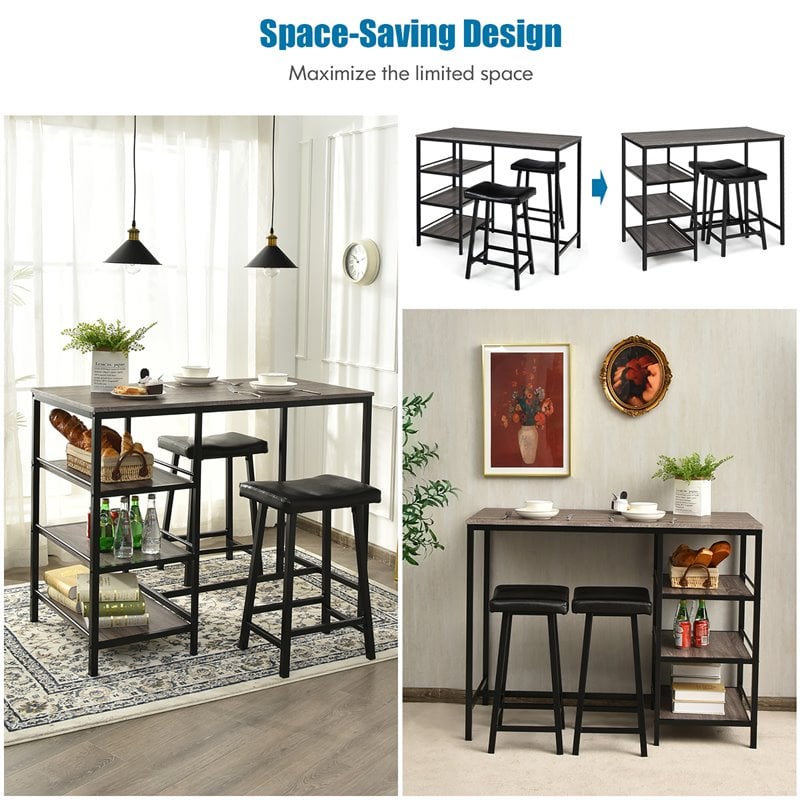 Costway 3-piece Counter Height Dining Bar Table Set with 2 Stools in Gray