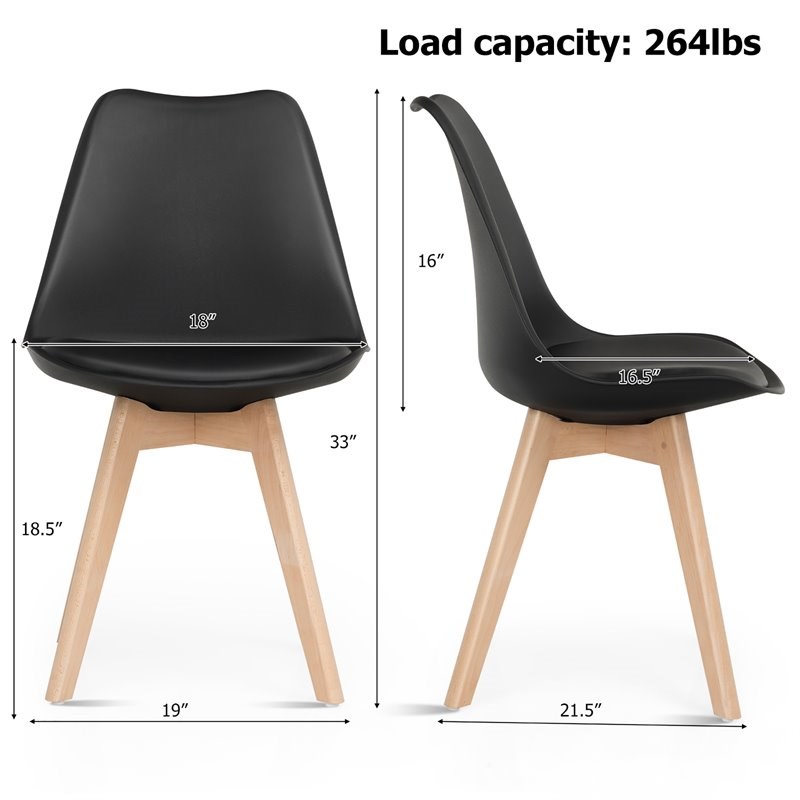 Costway Contemporary Fabric Dining Chair with Wood Leg in Black (Set of 4)