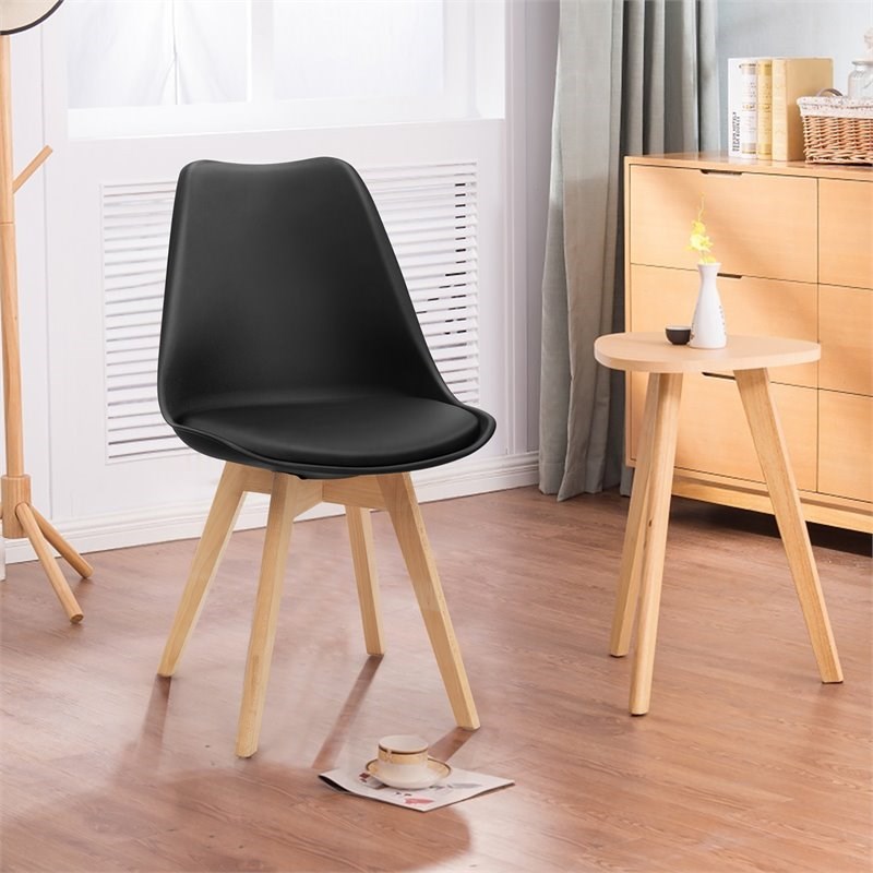 Costway Contemporary Fabric Dining Chair with Wood Leg in Black (Set of 4)