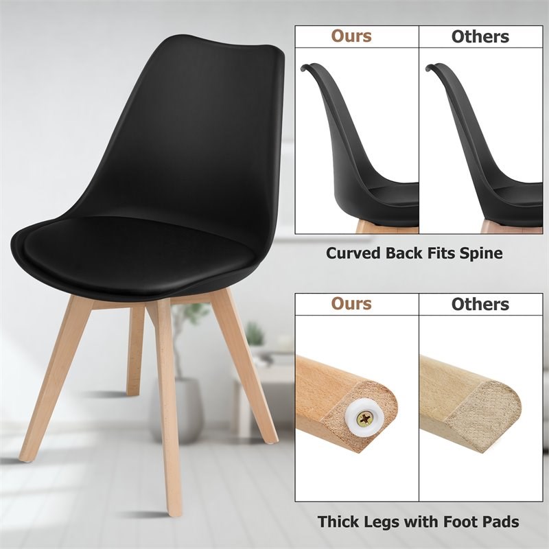 Costway Contemporary Fabric Dining Chair with Wood Leg in Black (Set of 4)