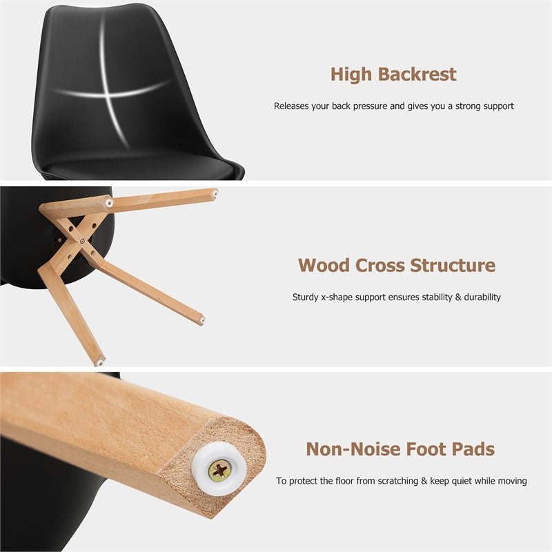 Costway Contemporary Fabric Dining Chair with Wood Leg in Black (Set of 4)