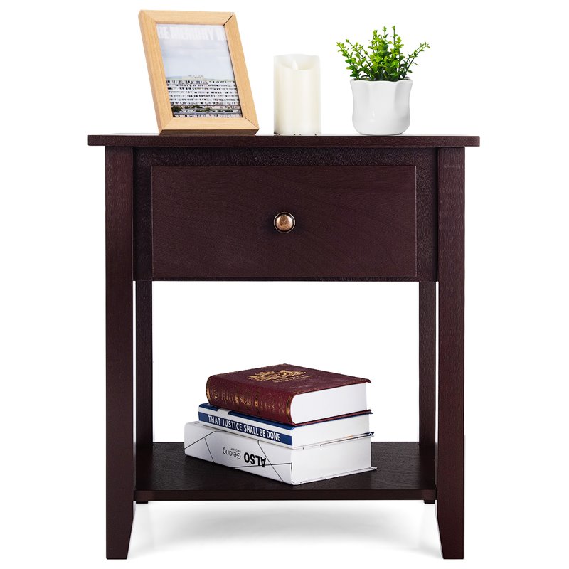 Costway Nightstand/Bedside Table/Sofa Table/End Table/Accent Table Espresso