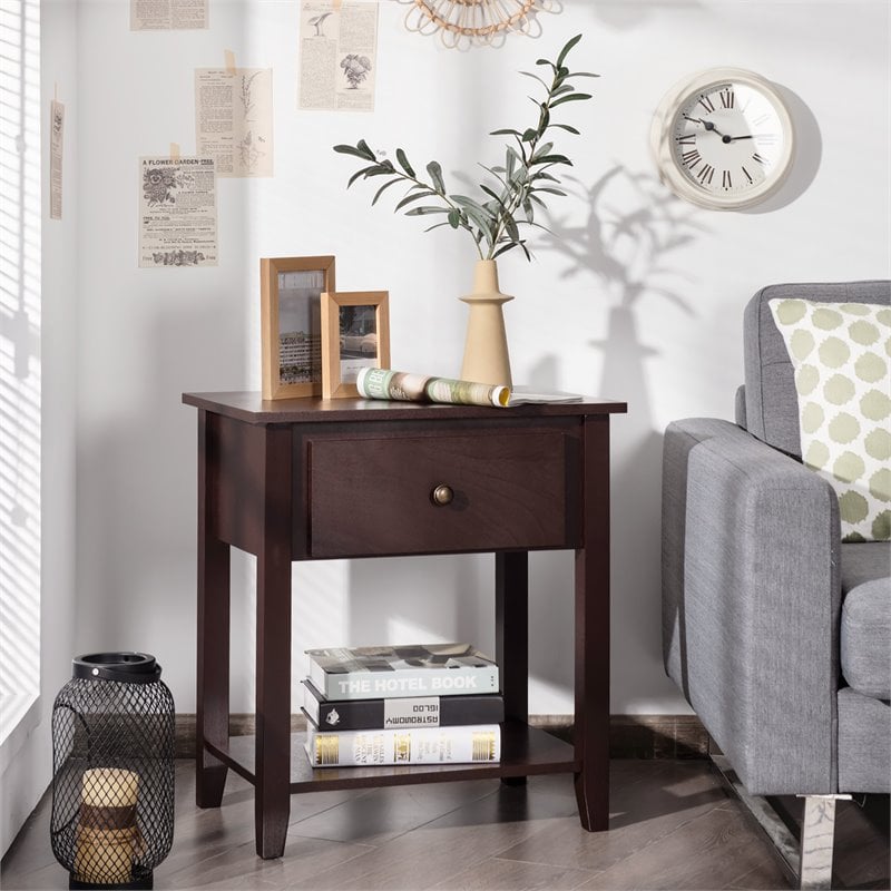 Costway Nightstand/Bedside Table/Sofa Table/End Table/Accent Table Espresso