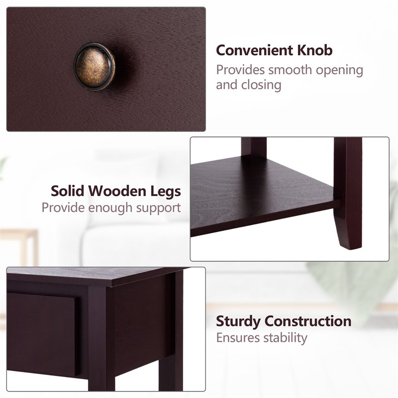 Costway Nightstand/Bedside Table/Sofa Table/End Table/Accent Table Espresso