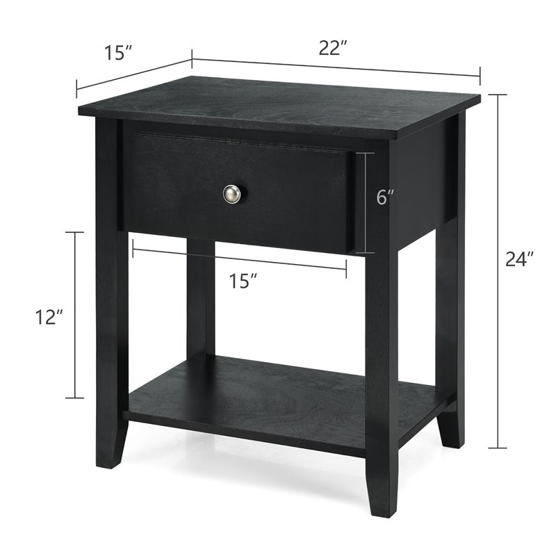 Costway Nightstand/Bedside Table/Sofa Table/End Table/Accent Table Black