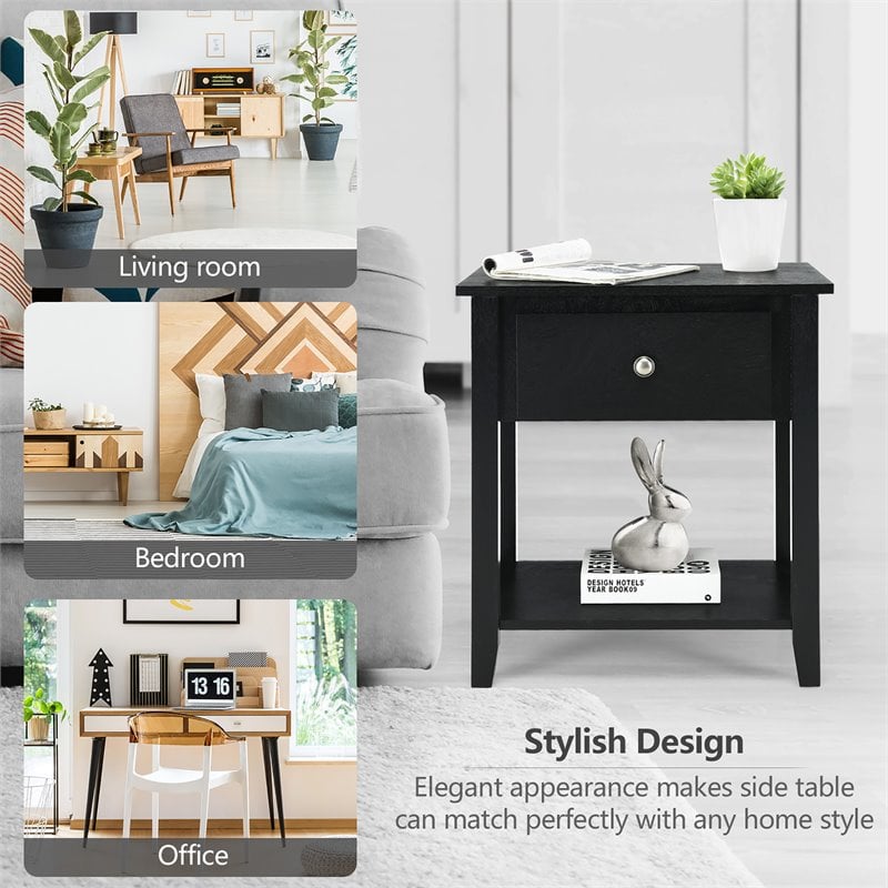 Costway Nightstand/Bedside Table/Sofa Table/End Table/Accent Table Black
