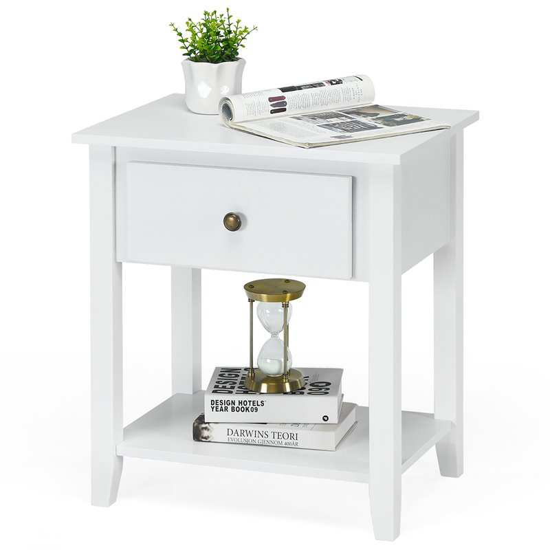 Costway Nightstand/Bedside Table/Sofa Table/End Table/Accent Table White