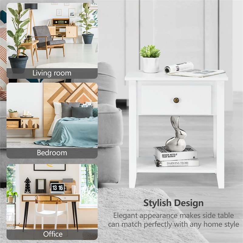 Costway Nightstand/Bedside Table/Sofa Table/End Table/Accent Table White