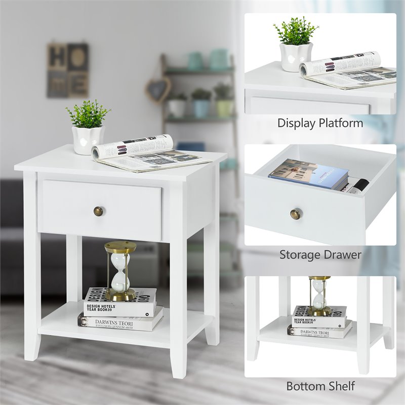 Costway Nightstand/Bedside Table/Sofa Table/End Table/Accent Table White