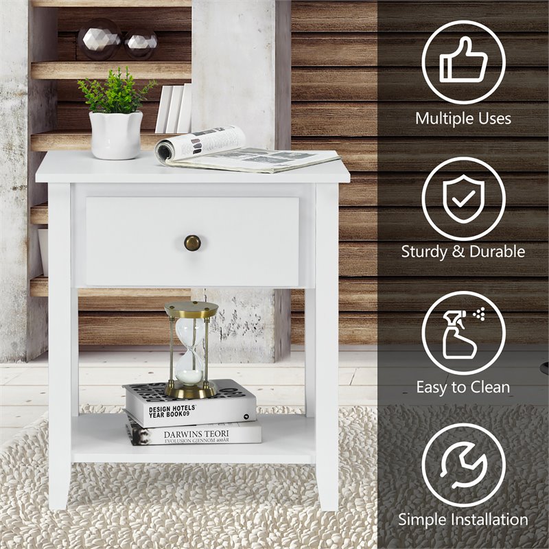 Costway Nightstand/Bedside Table/Sofa Table/End Table/Accent Table White
