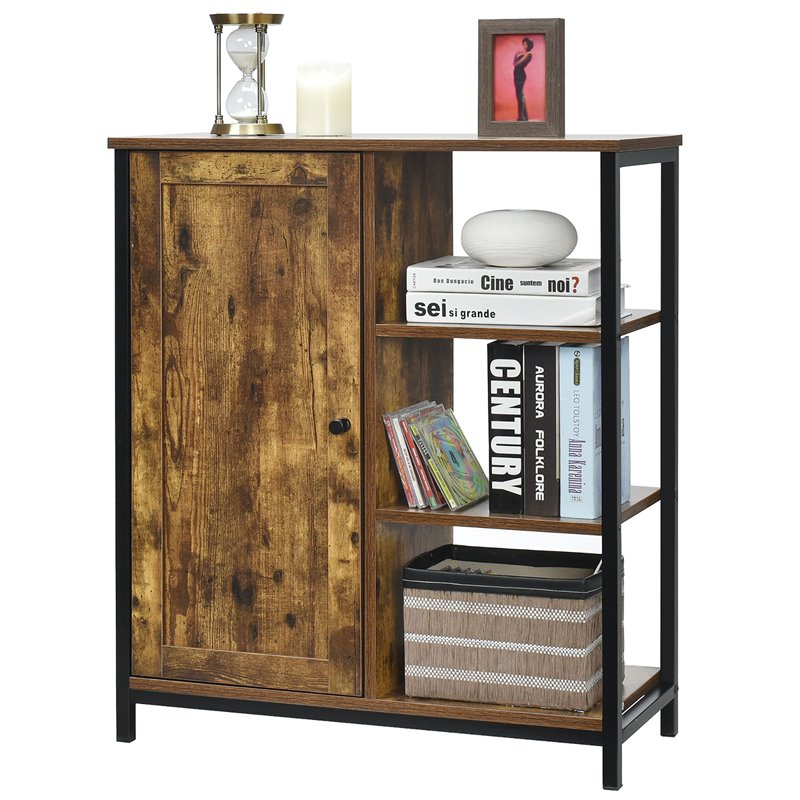 Costway Storage Cabinet Multipurpose Freestanding Cupboard in Rustic Brown/Black