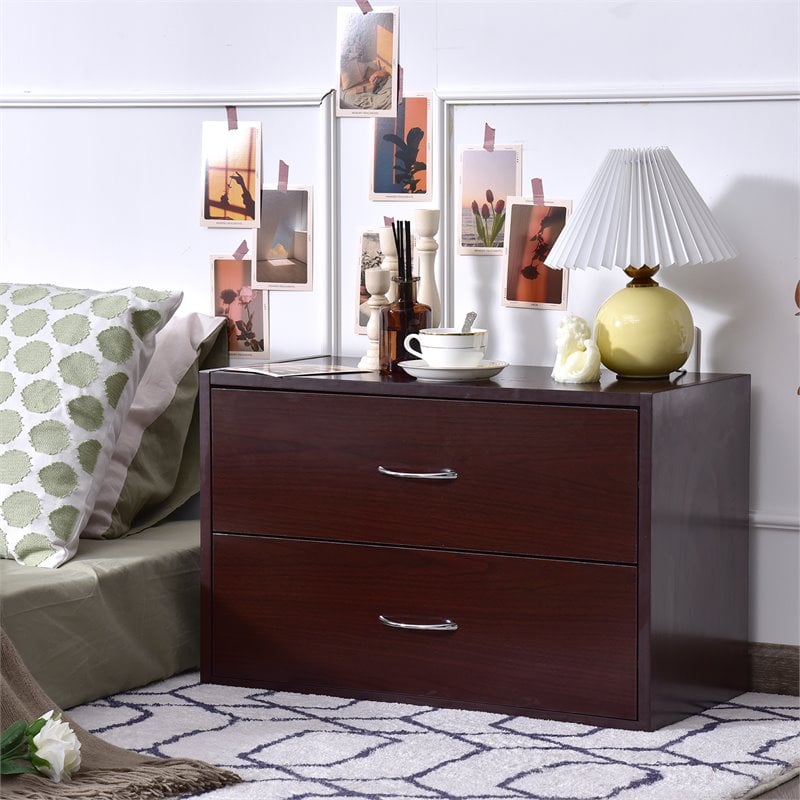Costway 2-Drawer End Table Nightstand Dresser Organizer with Handle in Brown
