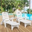 Costway PP 5-Position Adjustable Folding Lounge Chair with Wheels in White