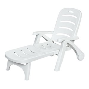 Costway PP 5-Position Adjustable Folding Lounge Chair with Wheels in White