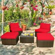 Costway 5-piece Contemporary Rattan Patio Wicker Furniture Set in Red