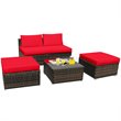 Costway 5-piece Contemporary Rattan Patio Wicker Furniture Set in Red