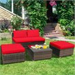 Costway 5-piece Contemporary Rattan Patio Wicker Furniture Set in Red