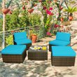 Costway 5-piece Contemporary Rattan Patio Wicker Furniture Set in Turquoise
