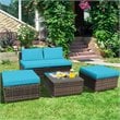 Costway 5-piece Contemporary Rattan Patio Wicker Furniture Set in Turquoise