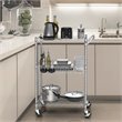 Costway 3-tier Steel and Rubber Utility Cart with Handle Bar Storage in Silver